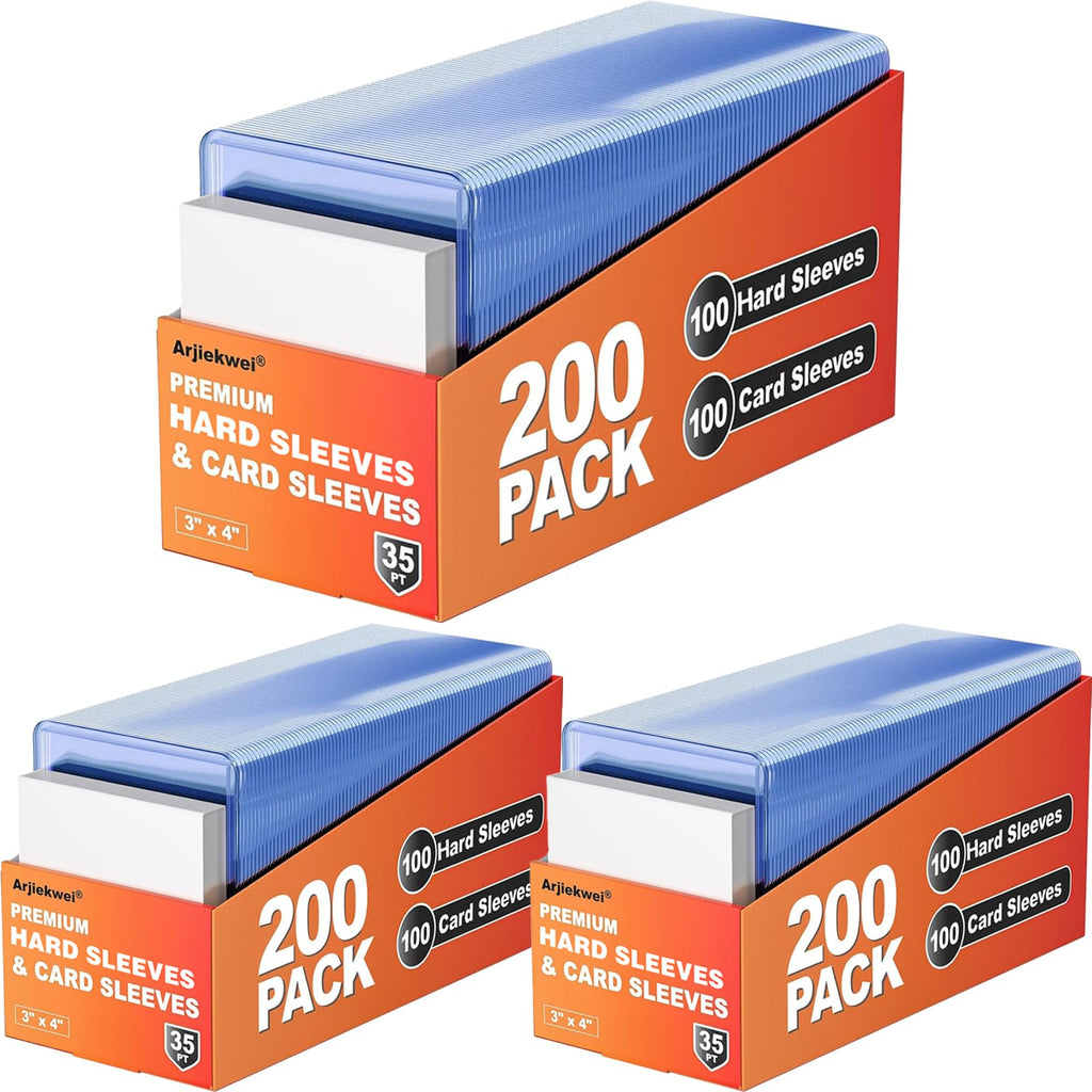 200 Pack Card Sleeves Hard Plastic (100 Hard + 100 Soft)