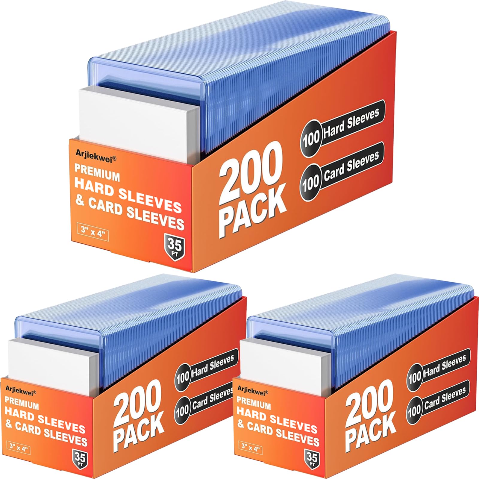 200 Pack Card Sleeves Hard Plastic (100 Hard + 100 Soft)
