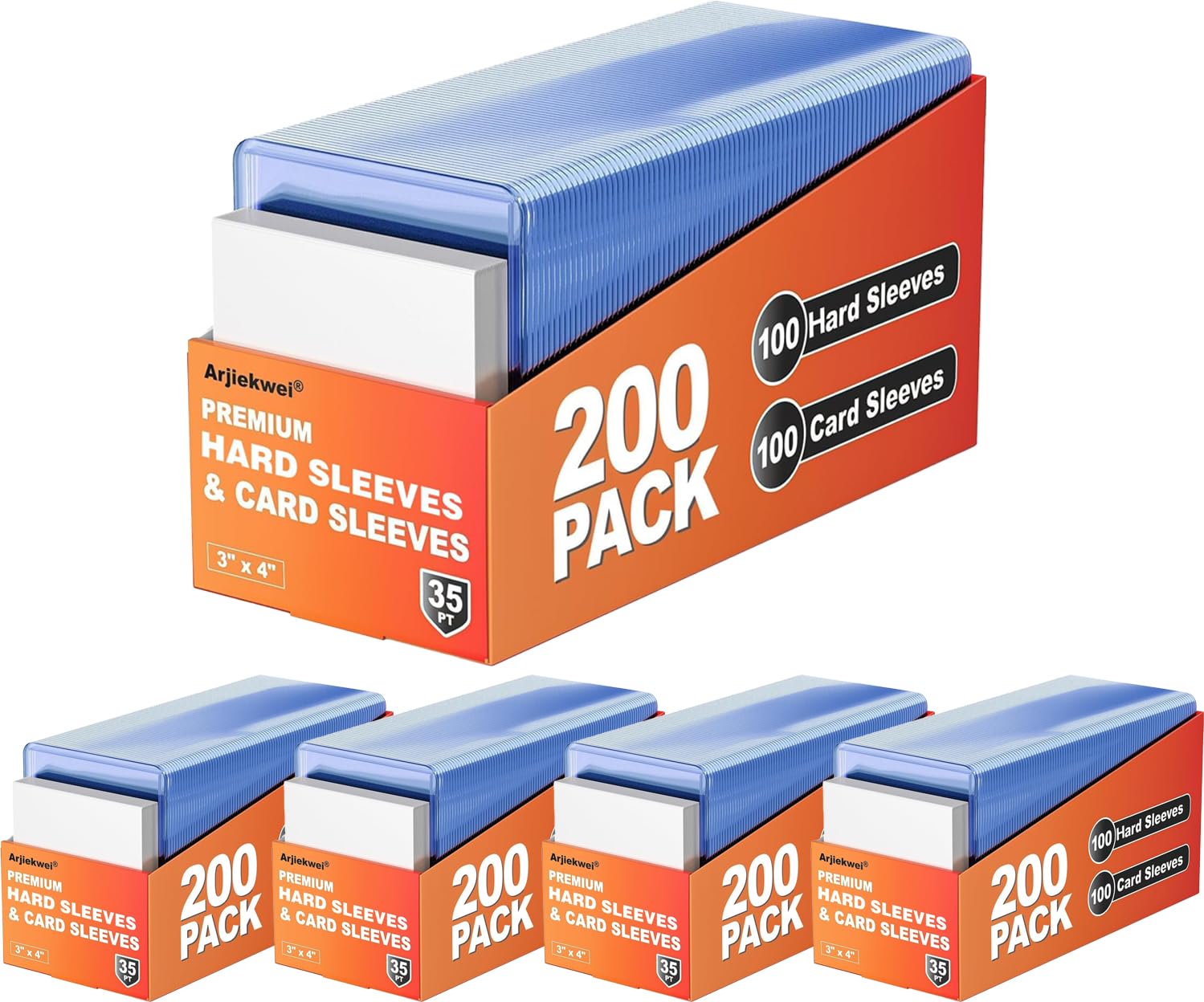 200 Pack Card Sleeves Hard Plastic (100 Hard + 100 Soft)