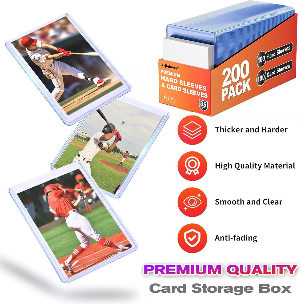200 Pack Card Sleeves Hard Plastic (100 Hard + 100 Soft)