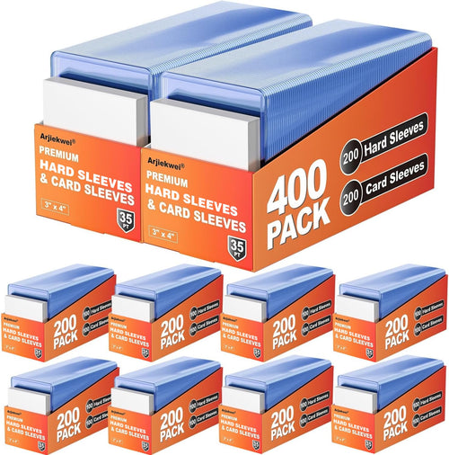 200 Pack Card Sleeves Hard Plastic, Arjiekwei 3"X 4" Baseball Cards Protectors Plastic, Premium Card Holder for Trading Sports Baseball Football Game Cards (100 Hard + 100 Soft)